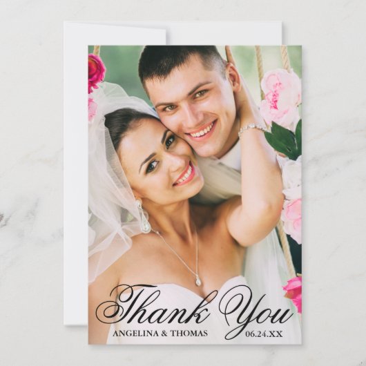 Bride & Groom Elegant Wedding Foto Bedankkaart (Voorkant)