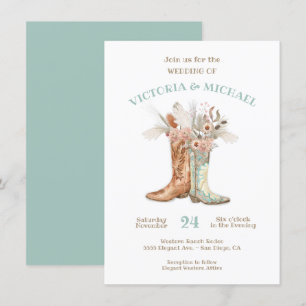 Bride & Groom Floral Boots Cowboy Western bruiloft Kaart