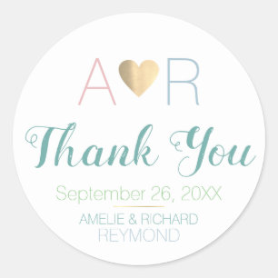 bride groom love monogram wedding THANK YOU Ronde Sticker