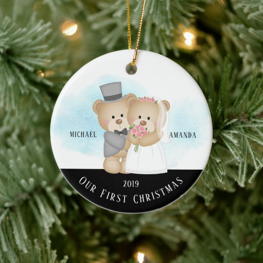 Bride & Groom ons eerste kerstfeest Keramisch Ornament (Boom)