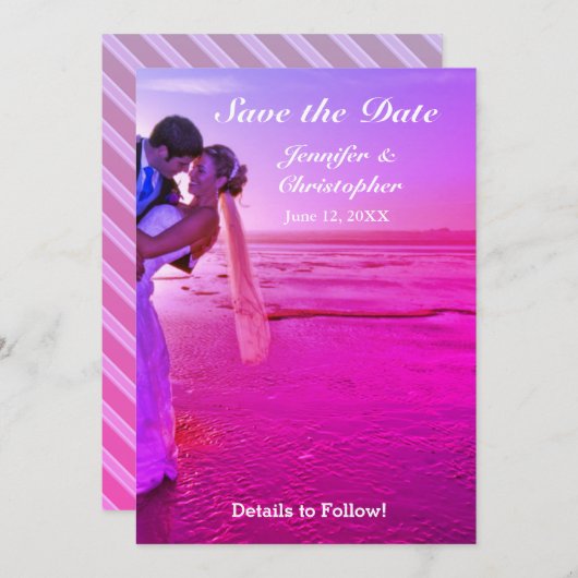 Bride & Groom Paarse Zonnestrand sparen de Datum Save The Date (Voorkant / Achterkant)