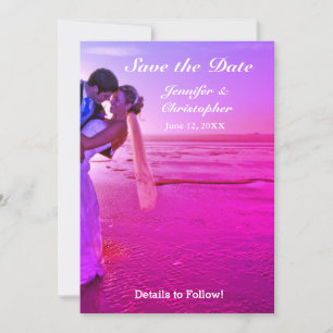 Bride & Groom Paarse Zonnestrand sparen de Datum Save The Date