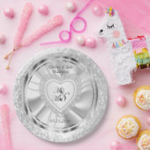 Bride & Groom Satin en Silver Wedding Papieren Bordje (Feest)