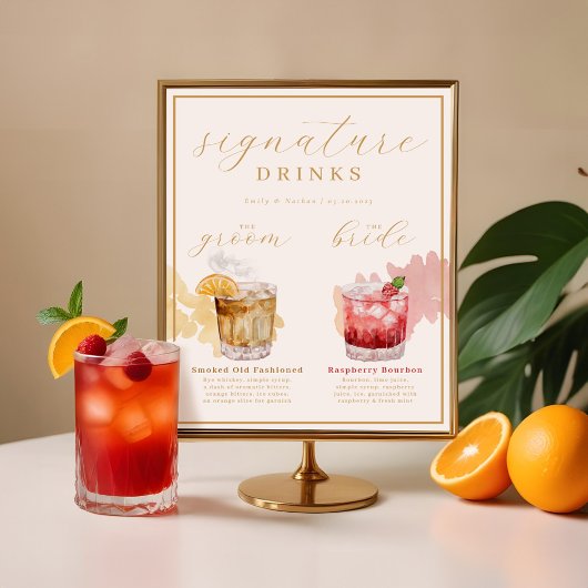 Bride & Groom Signature Drink Waterverf Cocktail Poster