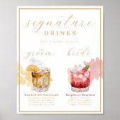 Bride & Groom Signature Drink Waterverf Cocktail Poster (Voorkant)