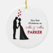 Bride groom silhouette kerstboomversiering keramisch ornament (Achterkant)