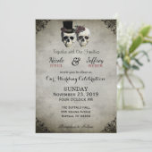 Bride & Groom Skull Gothic Rustic Wedding Uitnodig Kaart (Staand voorkant)