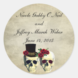 Bride & Groom Skull Wedding Ronde Sticker