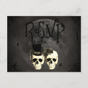 Bride & Groom Skull Wedding RSVP-kaart Uitnodiging Briefkaart