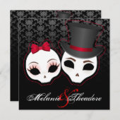 Bride & Groom Skullies (rood) Kaart (Voorkant / Achterkant)