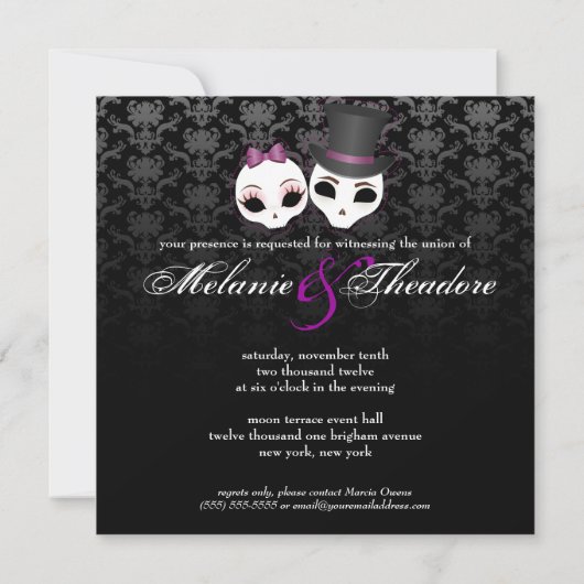 Bride & Groom Skullies (Violet) Kaart (Achterkant)