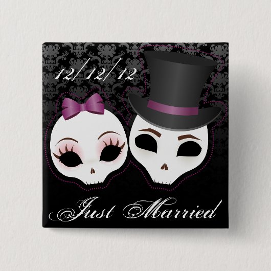 Bride & Groom Skullies (Violet) Vierkante Button 5,1 Cm (Voorkant)