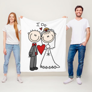Bride & Groom Stick Figures Wedding I do Fleece Deken