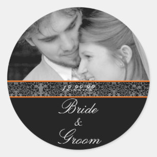 Bride & Groom Sticker Uw foto Oranje Trim