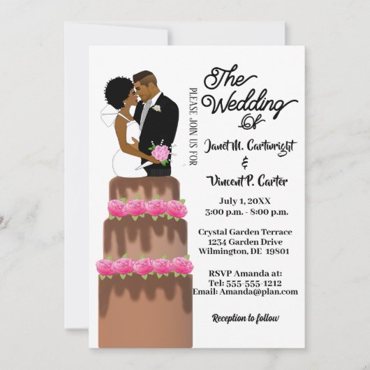 Bride & Groom Wedding Cake Topper African American Kaart (Voorkant)