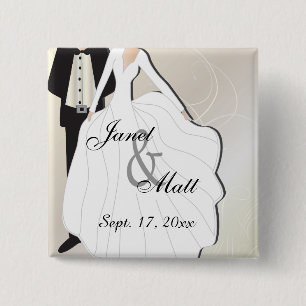 Bride & Groom Wedding   DIY-tekst Vierkante Button 5,1 Cm