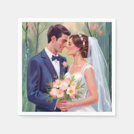 Bride & Groom | Wedding Newlyweds Watercolor Servet