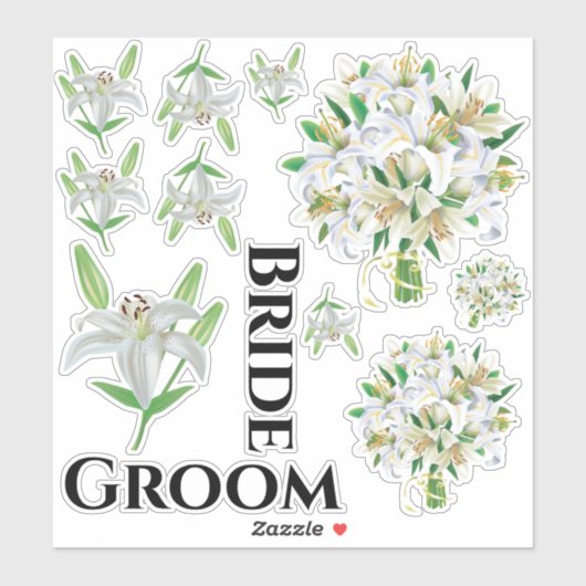 Bride Groom White Lily Stickers (Vel)