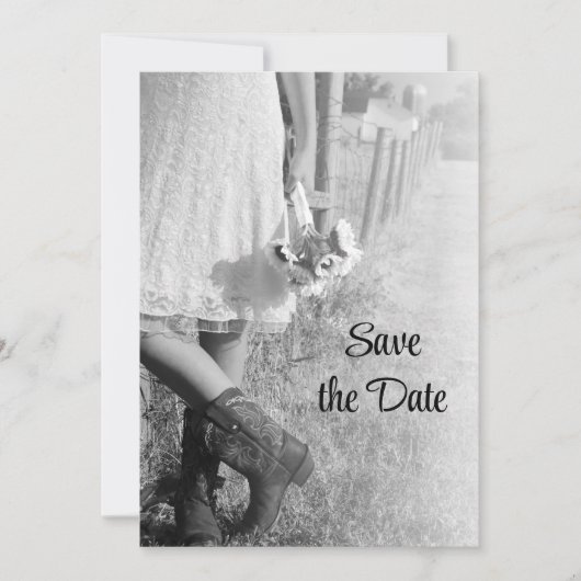 Bride in Cowboy Boots en Sunflower Save the Date Kaart (Voorkant)