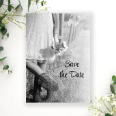 Bride in Cowboy Boots en Sunflower Save the Date Kaart