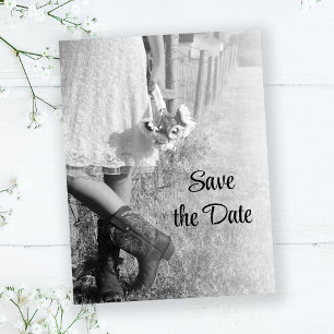 Bride in Cowboy Boots Sunflower Save the Date Aankondigingskaart