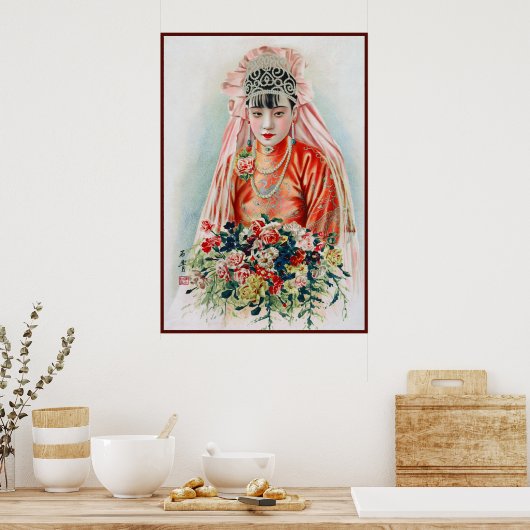 Bride in het Chinees Red Shanghai Yuefenpai Poster (Keuken)