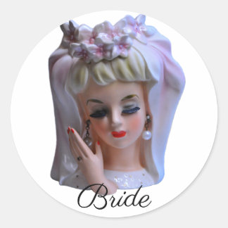 Bride in Pink Head Vase Doll Mestdag Ronde Sticker