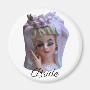 Bride in Pink Head Vase Doll Mouricure Weddag Magneet