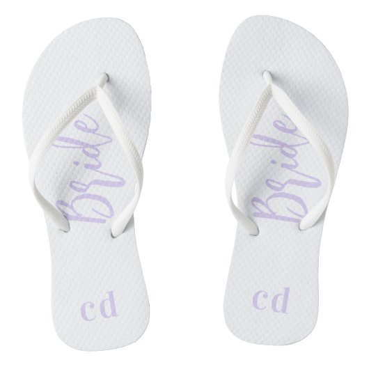 Bride initiaal witte violette lavender monogram teenslippers (Voetbed)