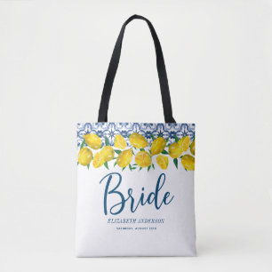 Bride Italiaanse blauwe Tegel Lemon Boho Wedding Draagtas