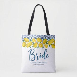Bride Italiaanse blauwe Tegel Lemon Boho Wedding Draagtas