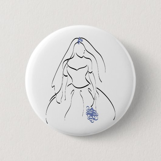 Bride met blauwe bloemen ronde button 5,7 cm (Voorkant)