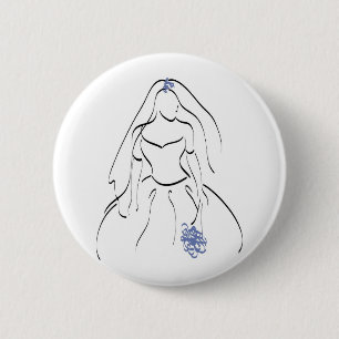 Bride met blauwe bloemen ronde button 5,7 cm