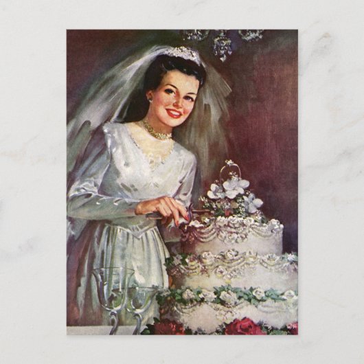 Bride met de Cake van de Weddenschap sparen de Da Aankondigingskaart (Voorkant)