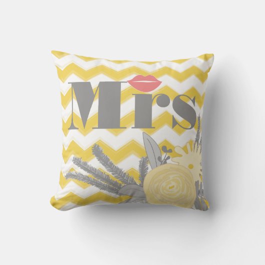 Bride mevrouw Lips Gray Peach and Yellow Zig Zag Kussen (Voorkant)