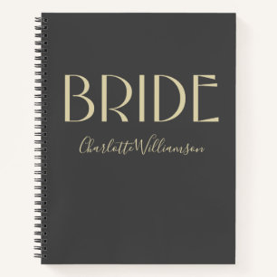 Bride Modern Black Gold Typography Name Wedding Notitieboek