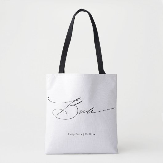 Bride Modern Elegant Script Wedding Custom Name Draagtas (Voorkant)