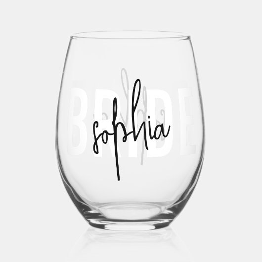 Bride Monogram Handtekening Script Wijnglas Zonder Voet (Voorkant)
