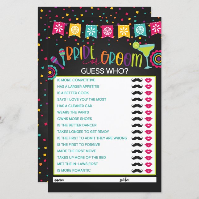 Bride of Groom Game - Fiesta (Voorkant / Achterkant)