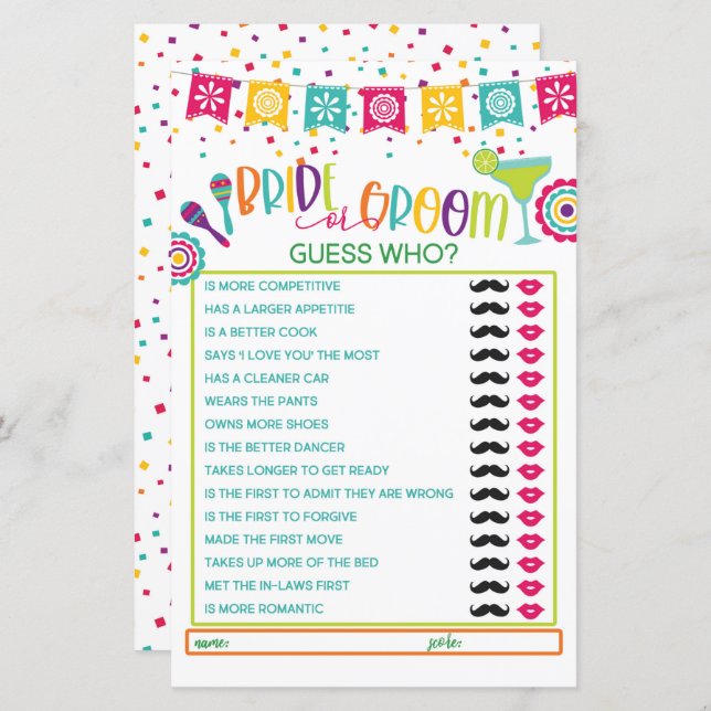 Bride of Groom Game - Fiesta WH (Voorkant / Achterkant)