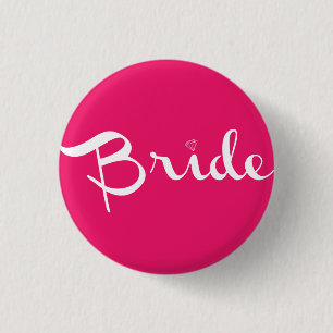 Bride Pin White op Hot Pink Ronde Button 3,2 Cm