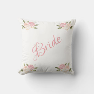 Bride Pink Floral Script Chic Waterverf Wedding Kussen