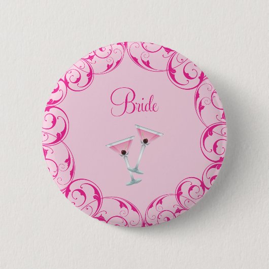 Bride Pink Swirl Martini Button (Voorkant)