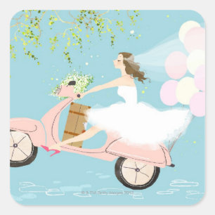 Bride Riding een Scooter Vierkante Sticker
