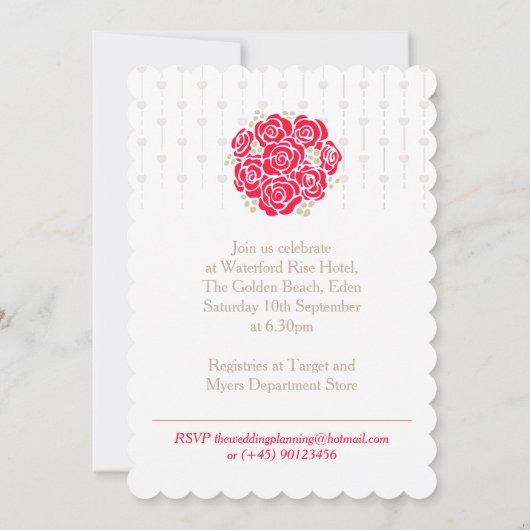 Bride rouge bouquet graphique nuptiale invitation (Dos)