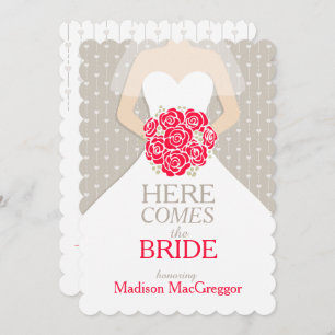 Bride rouge bouquet graphique nuptiale invitation