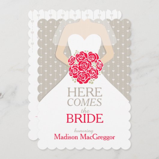 Bride rouge bouquet graphique nuptiale invitation (Devant / Derrière)