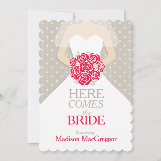 Bride rouge bouquet graphique nuptiale invitation (Devant)