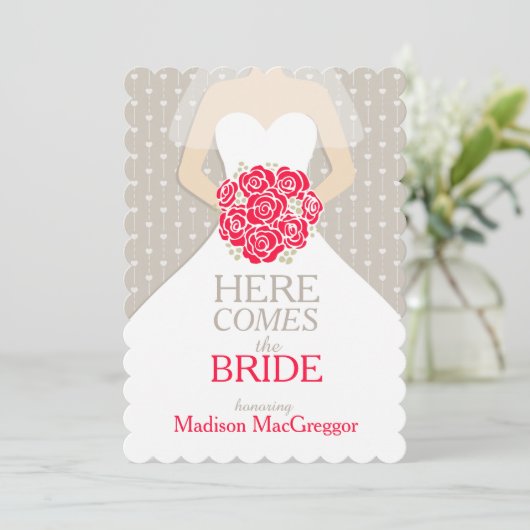 Bride rouge bouquet graphique nuptiale invitation (Debout devant)