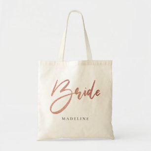 Bride Roze Faux Glitter Personalized Canvas Tote Bag